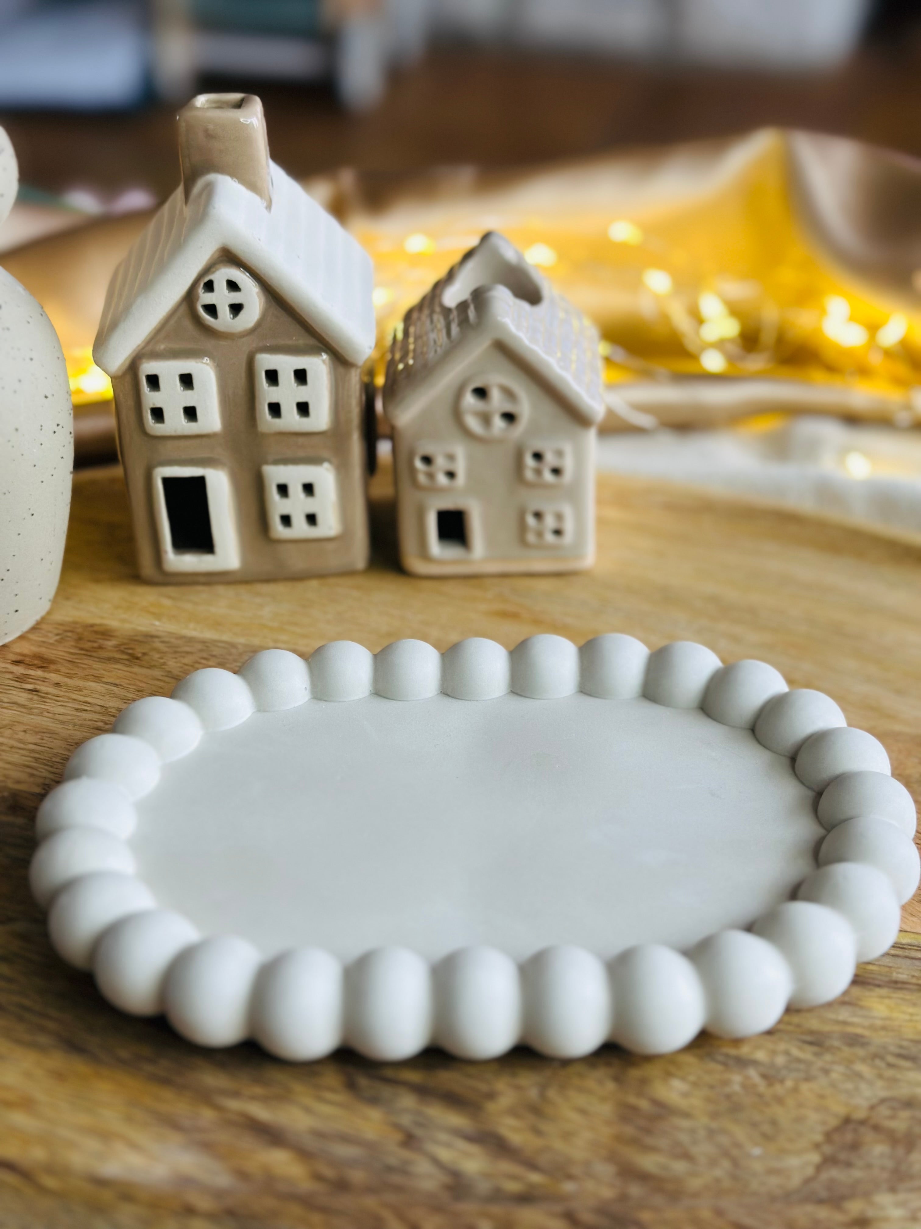 Plateau décoratif “Perles Blanches” – Fait main