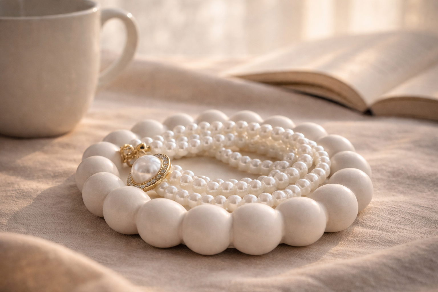 Plateau décoratif “Perles Blanches” – Fait main