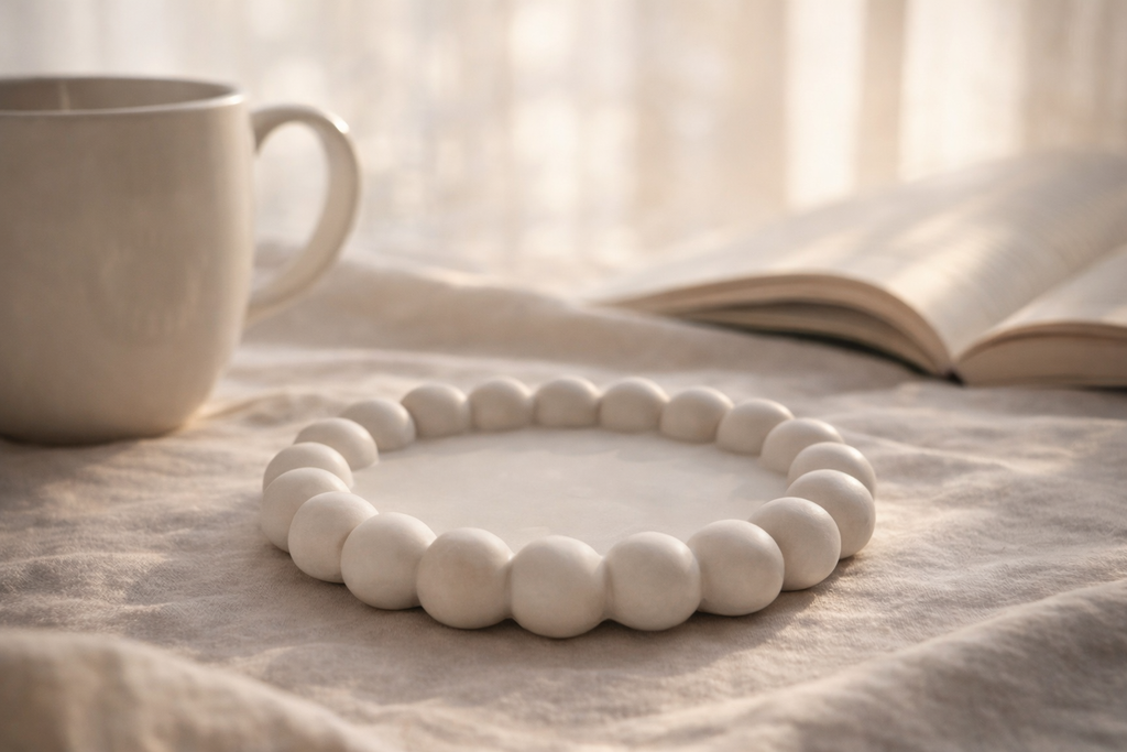 Plateau décoratif “Perles Blanches” – Fait main