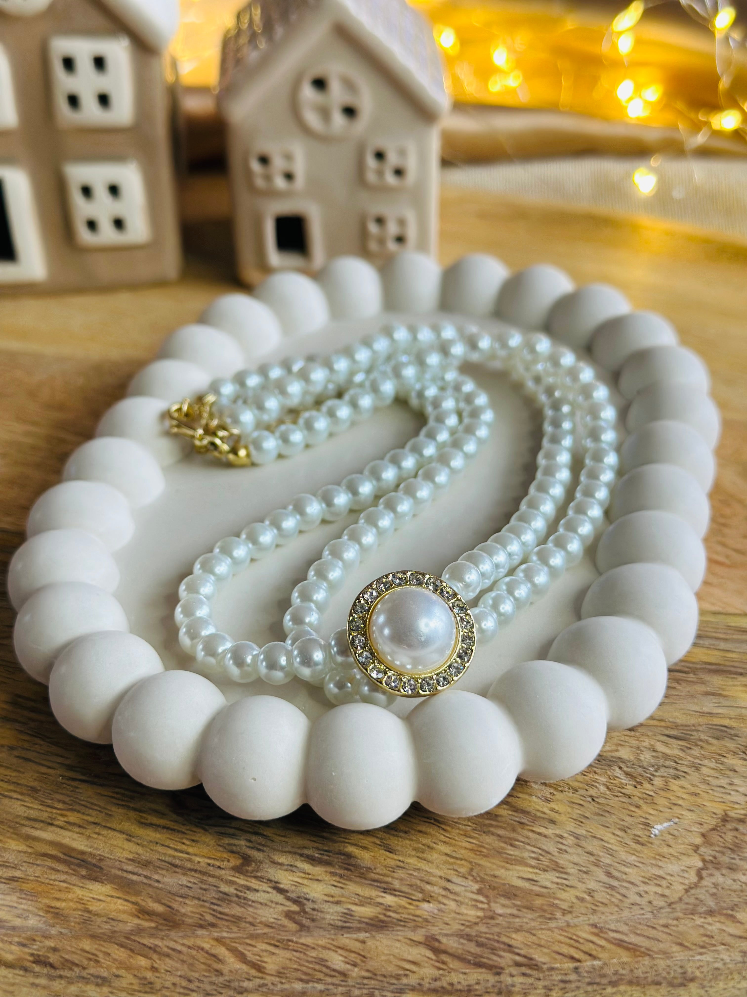 Plateau décoratif “Perles Blanches” – Fait main