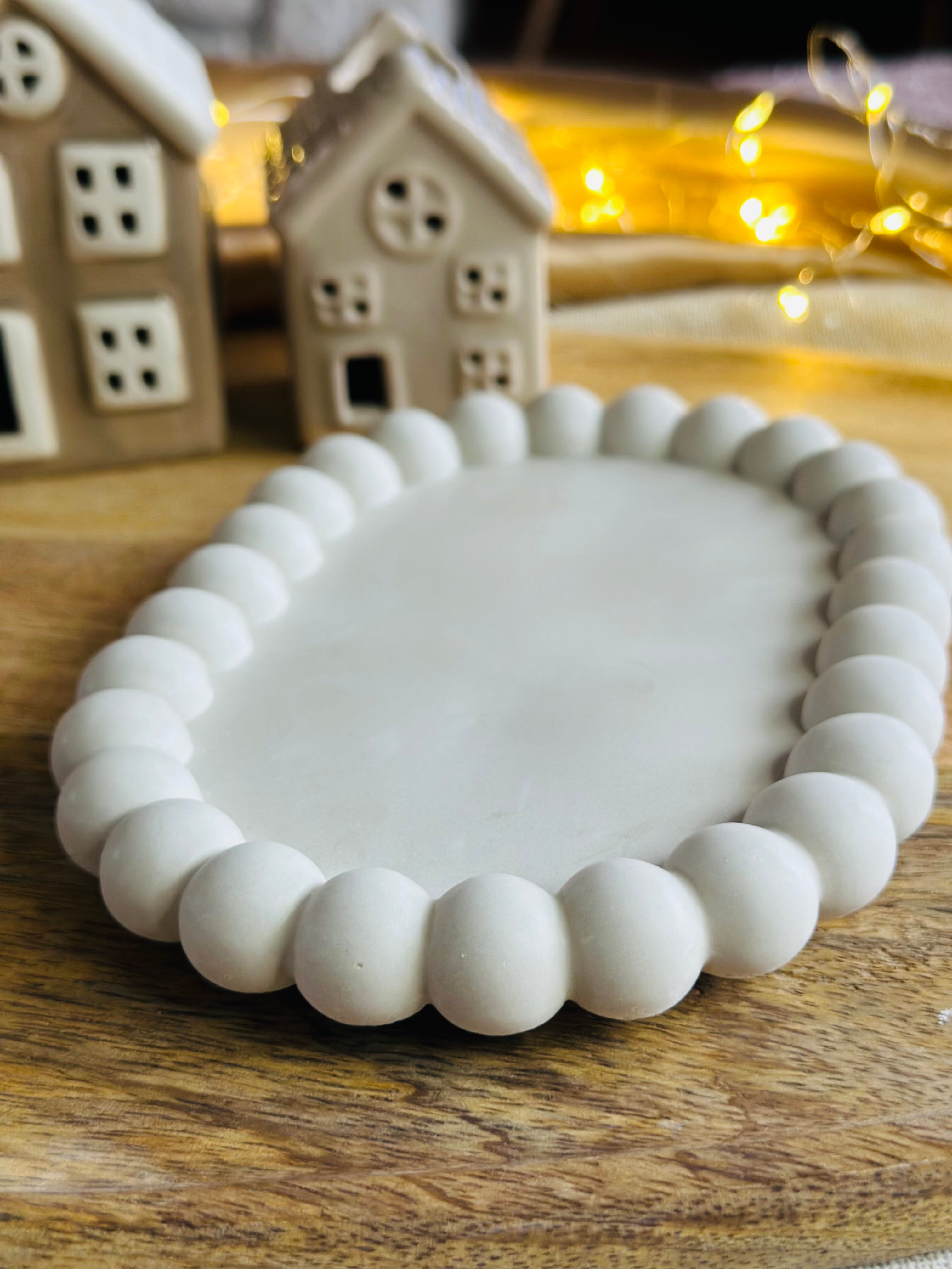 Plateau décoratif “Perles Blanches” – Fait main