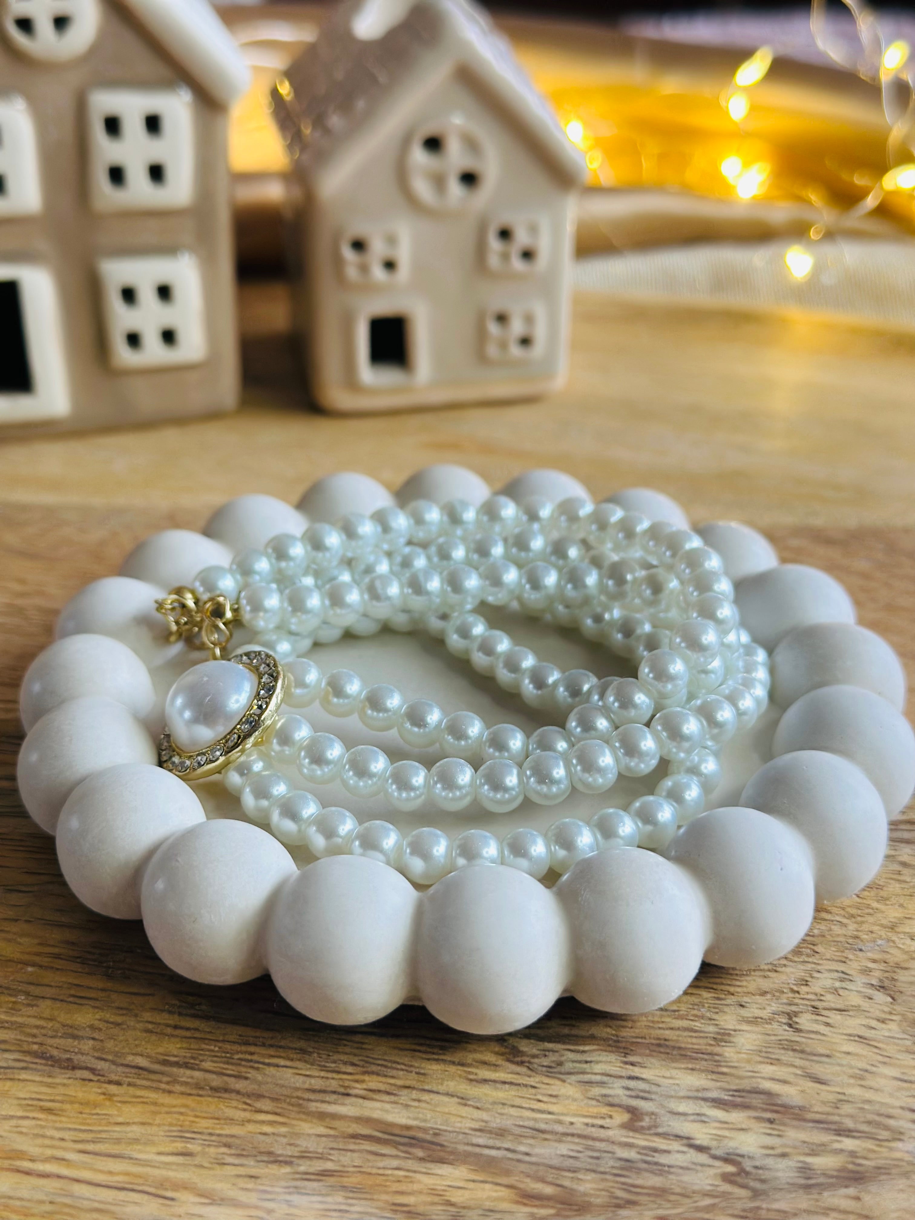 Plateau décoratif “Perles Blanches” – Fait main